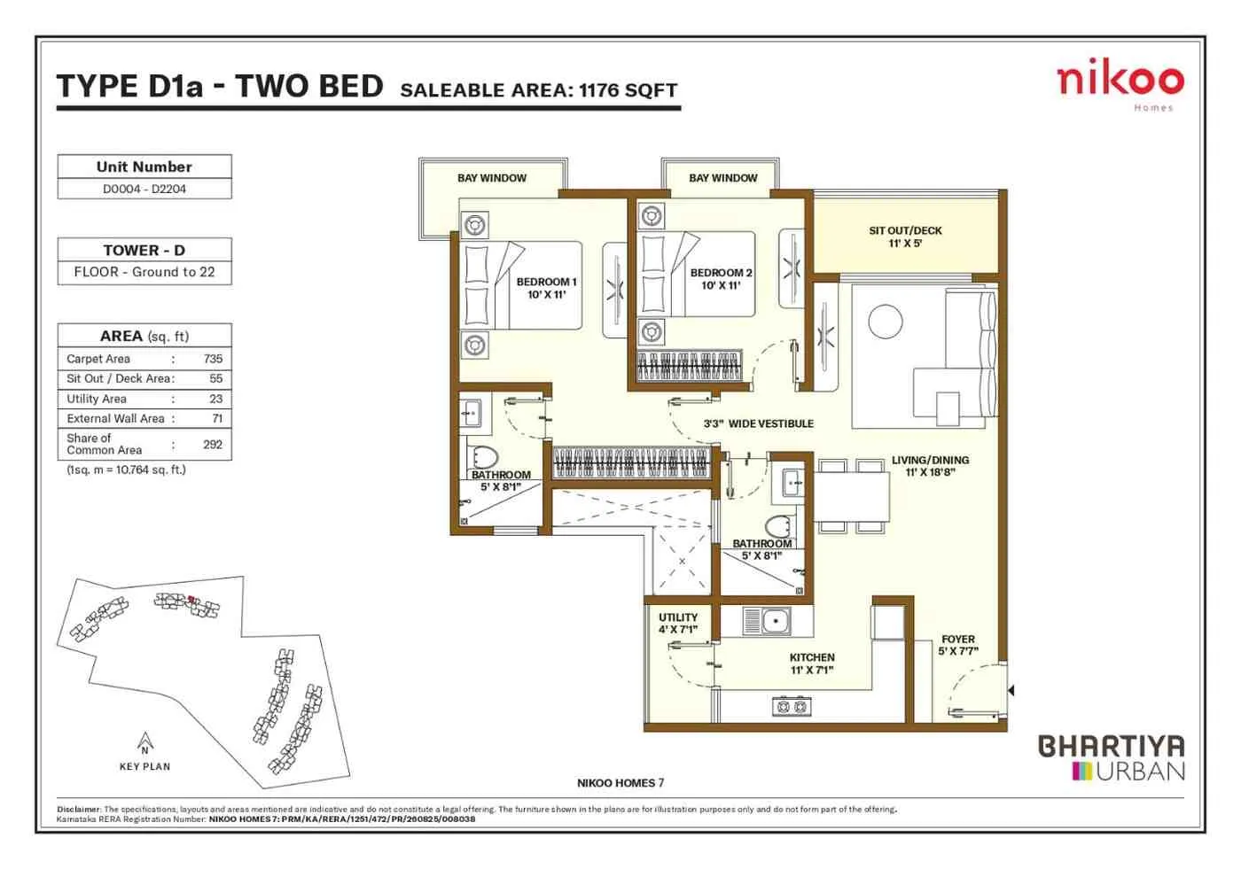 Nikoo Garden Estates Floor Plan 2 BHK Type D1A
