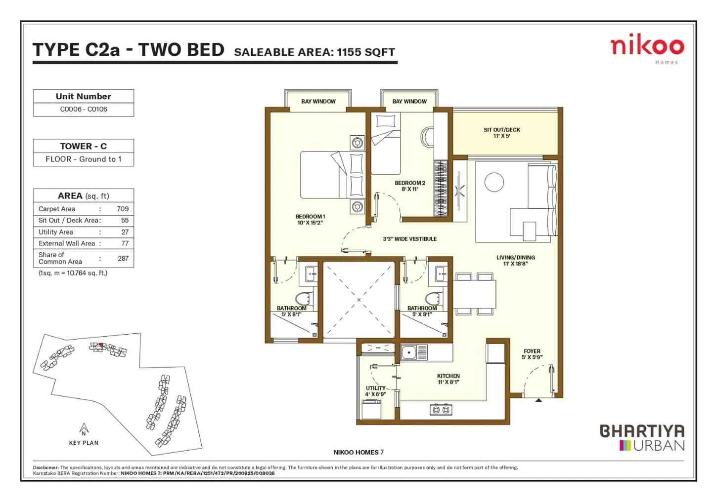 Nikoo Garden Estates Floor Plan 2 BHK Type C2A