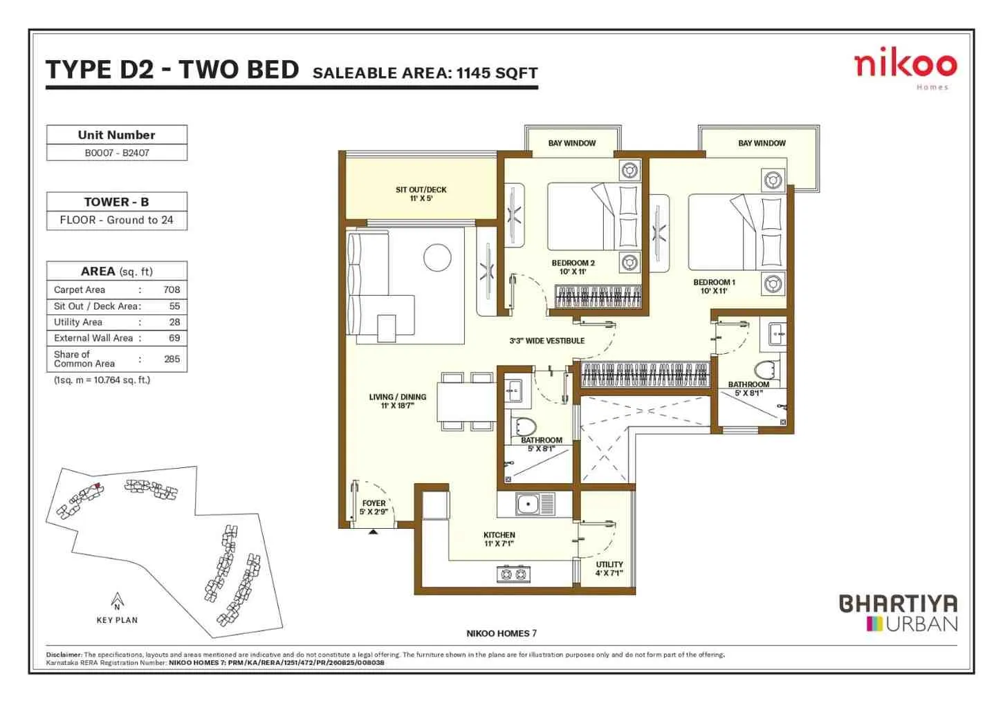Nikoo Garden Estates Floor Plan 2 BHK Type D2