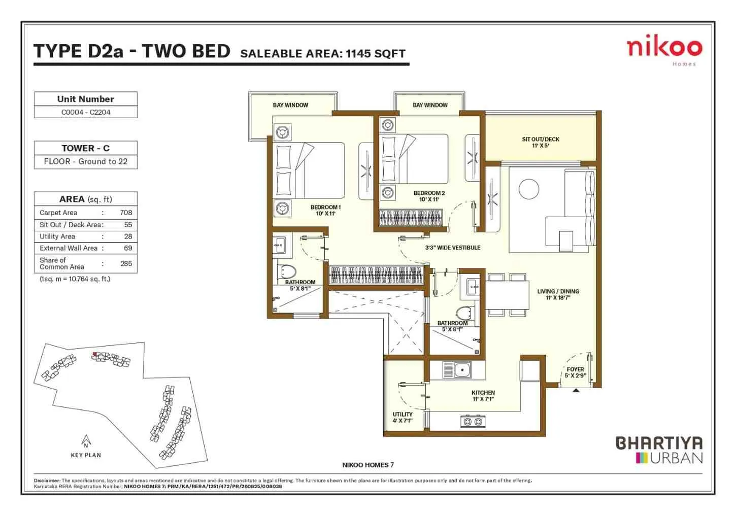 Nikoo Garden Estates Floor Plan 2 BHK Type D2A