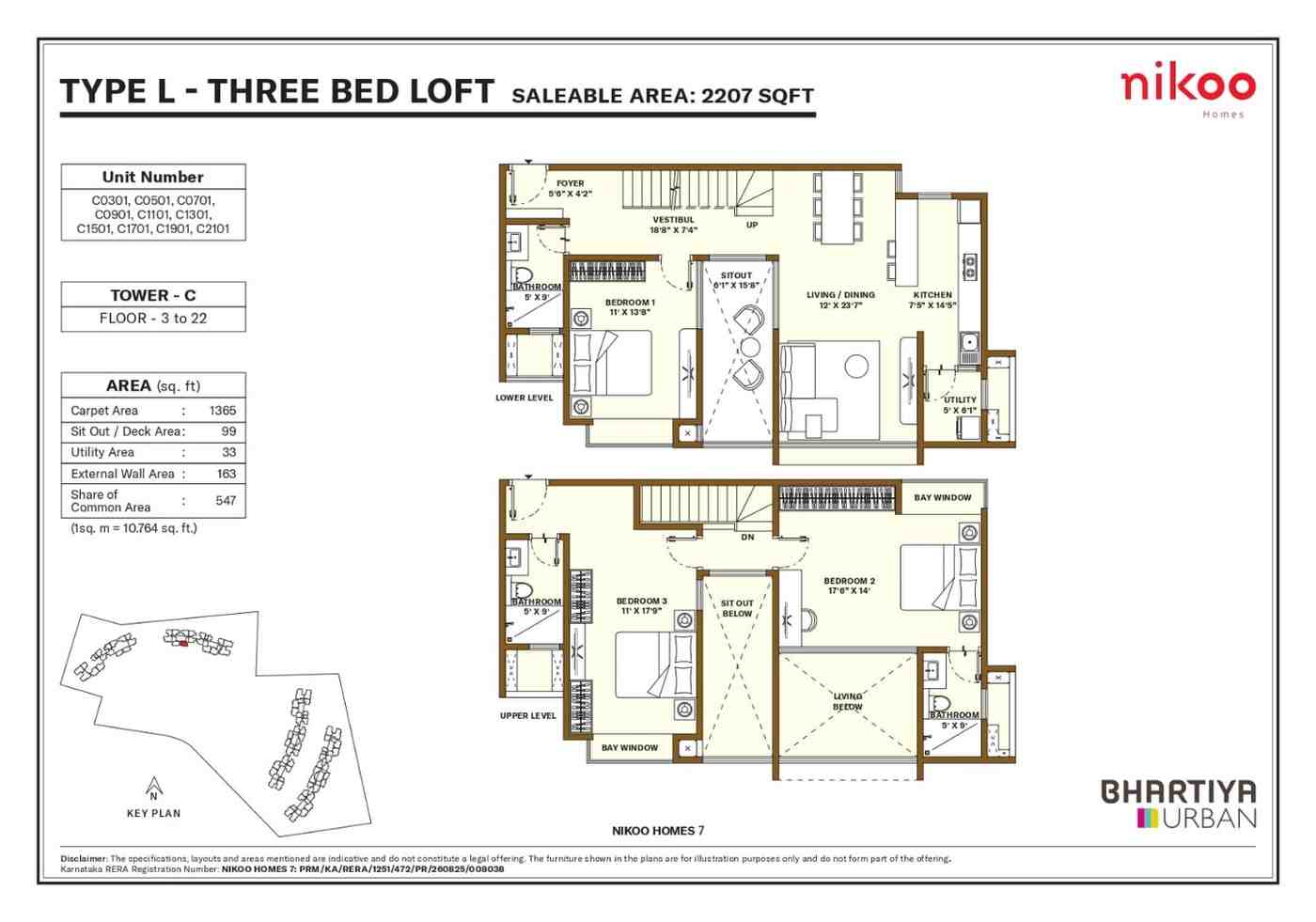 Nikoo Garden Estates Floor Plan 3 BHK Loft Type L