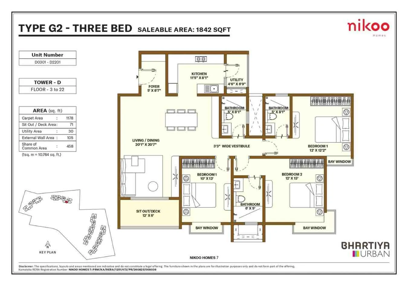 Nikoo Garden Estates Floor Plan 3 BHK Type G2