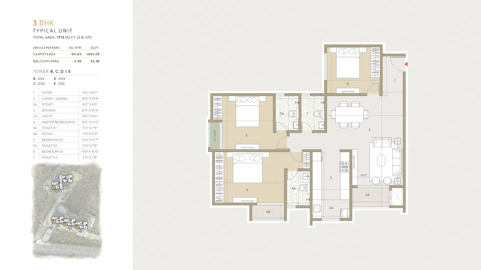Orchid Life Floor Plan 3 BHK 1715 Sqft