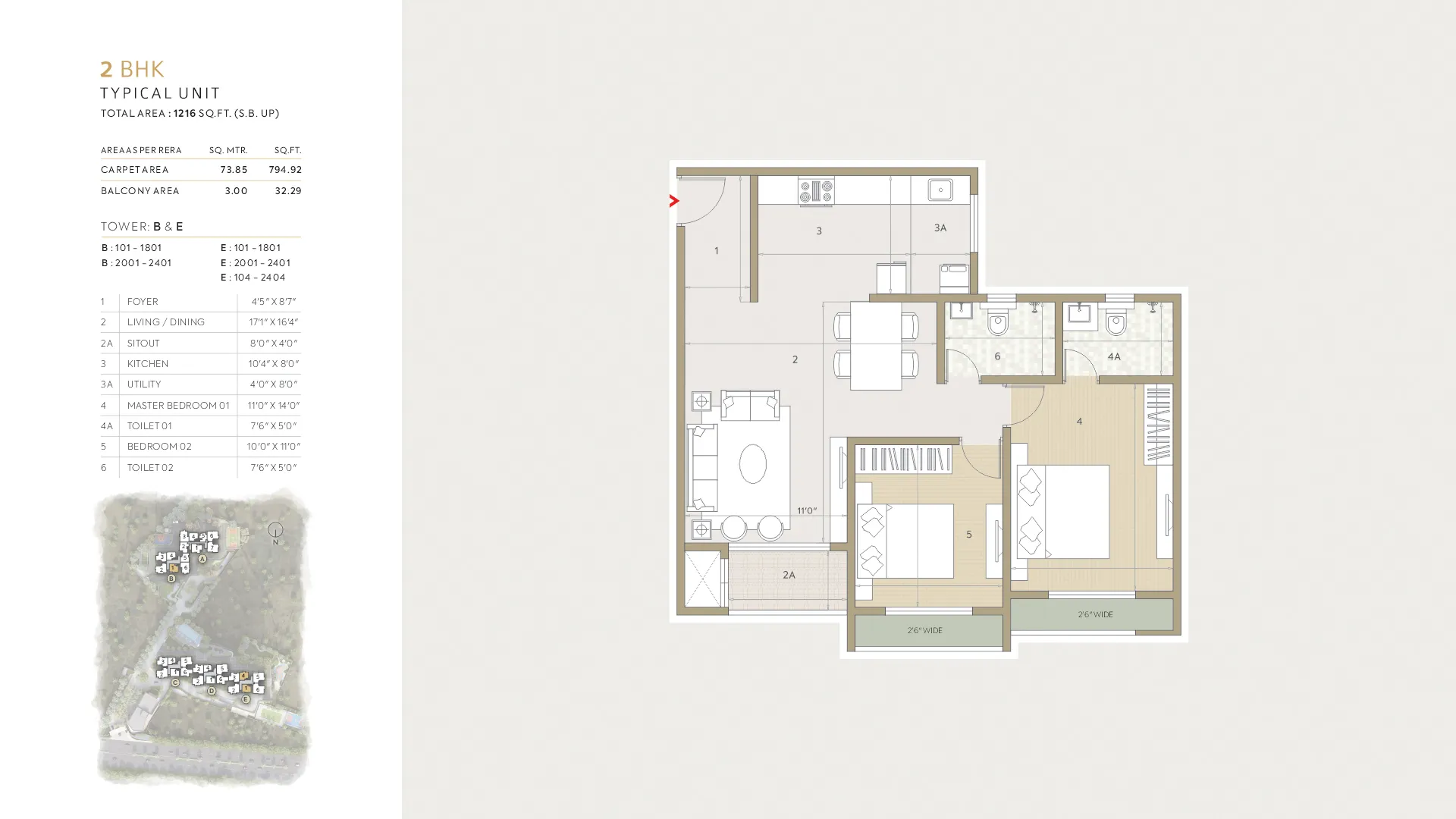 Orchid Life Floor Plan 2 BHK 1216 Sqft