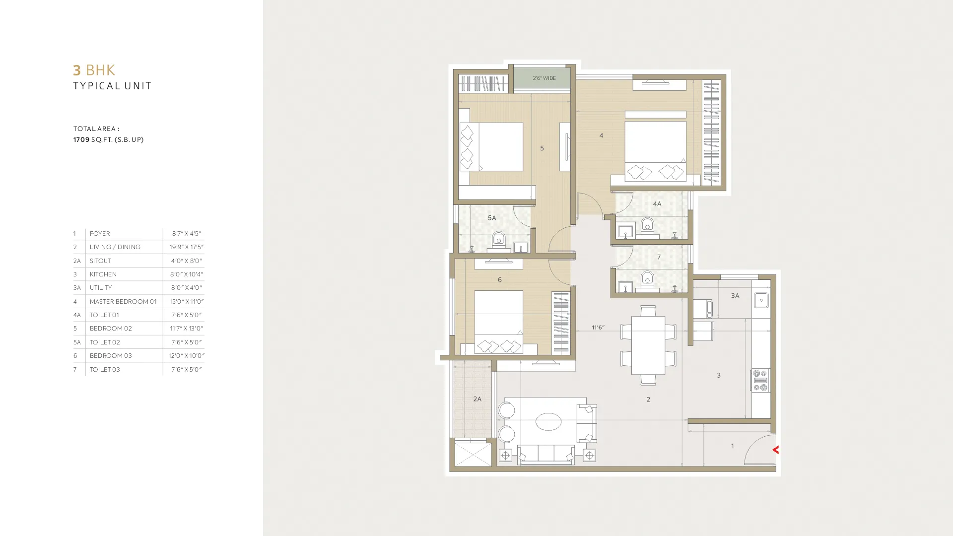 Orchid Life Floor Plan 3 BHK 1709 Sqft