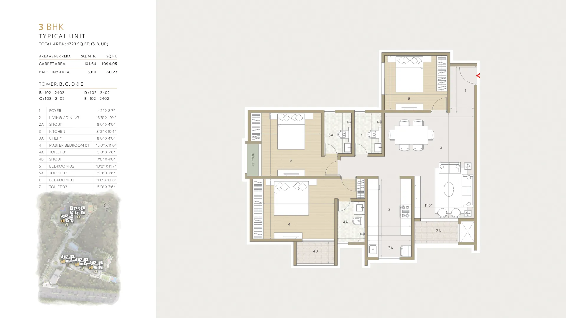 Orchid Life Floor Plan 3 BHK 1723 Sqft