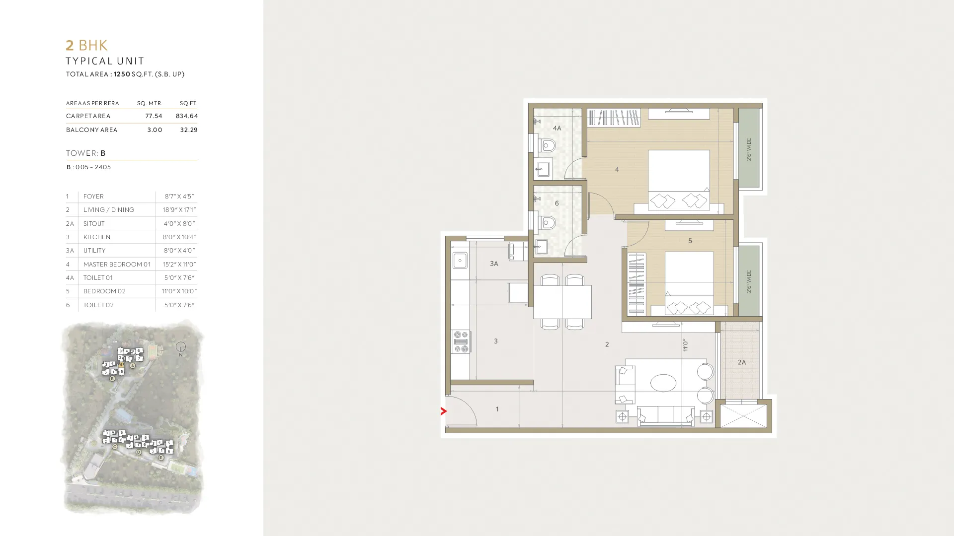 Orchid Life Floor Plan 2 BHK 1250 Sqft