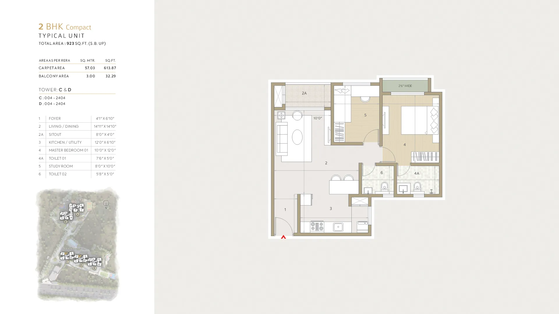 Orchid Life Floor Plan 2 BHK Compact 923 Sqft