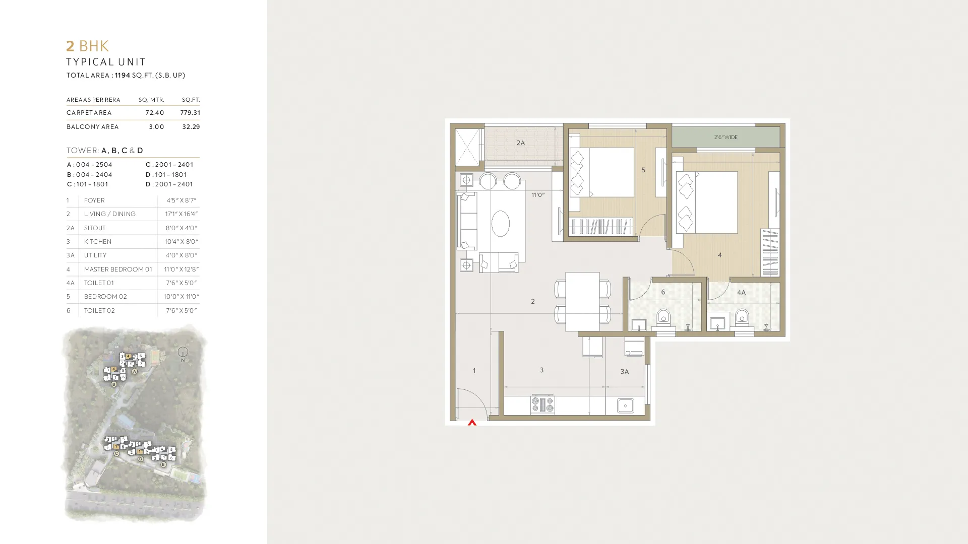 Orchid Life Floor Plan 2 BHK 1194 Sqft