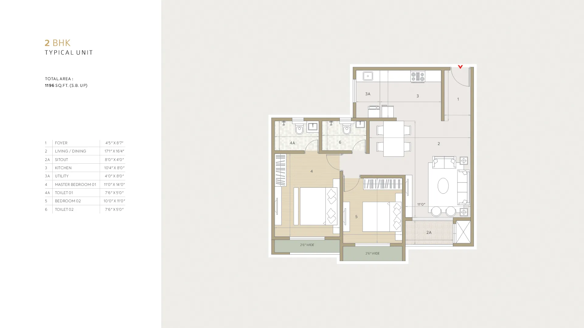 Orchid Life Floor Plan 2 BHK 1196 Sqft