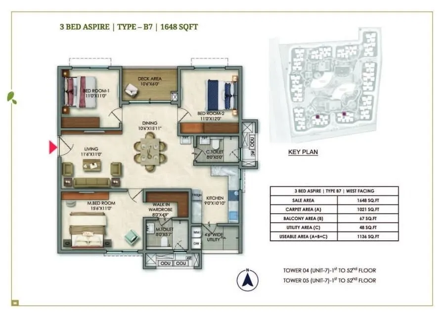 Prestige Golden Grove Floor Plan 3 BHK 1648 Sqft