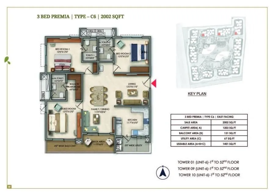 Prestige Golden Grove Floor Plan 3 BHK 2002 Sqft