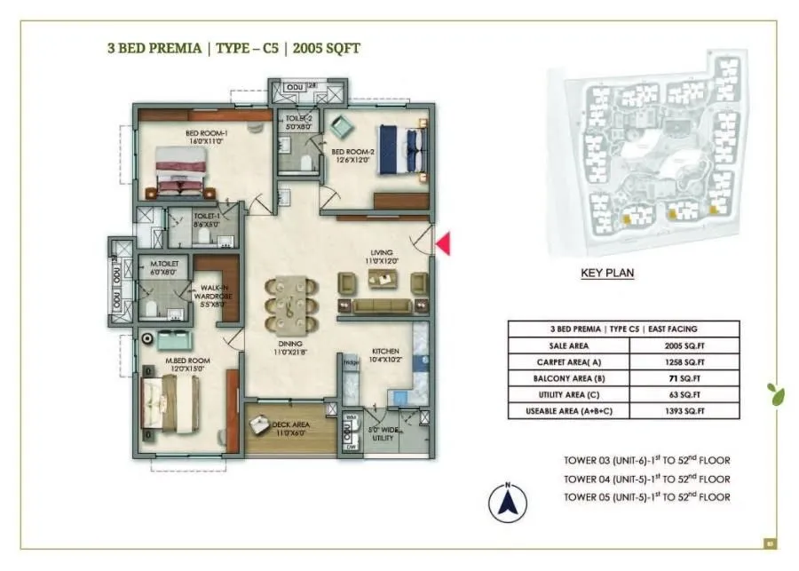 Prestige Golden Grove Floor Plan 3 BHK 2005 Sqft