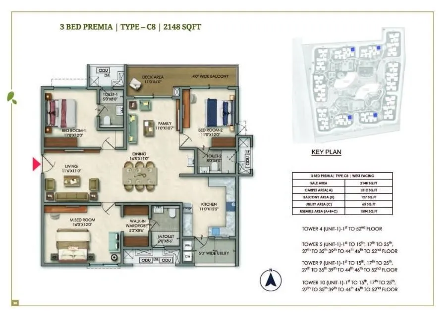 Prestige Golden Grove Floor Plan 3 BHK 2148 Sqft
