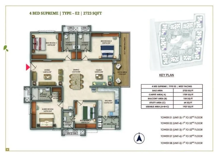 Prestige Golden Grove Floor Plan 4 BHK 2723 Sqft
