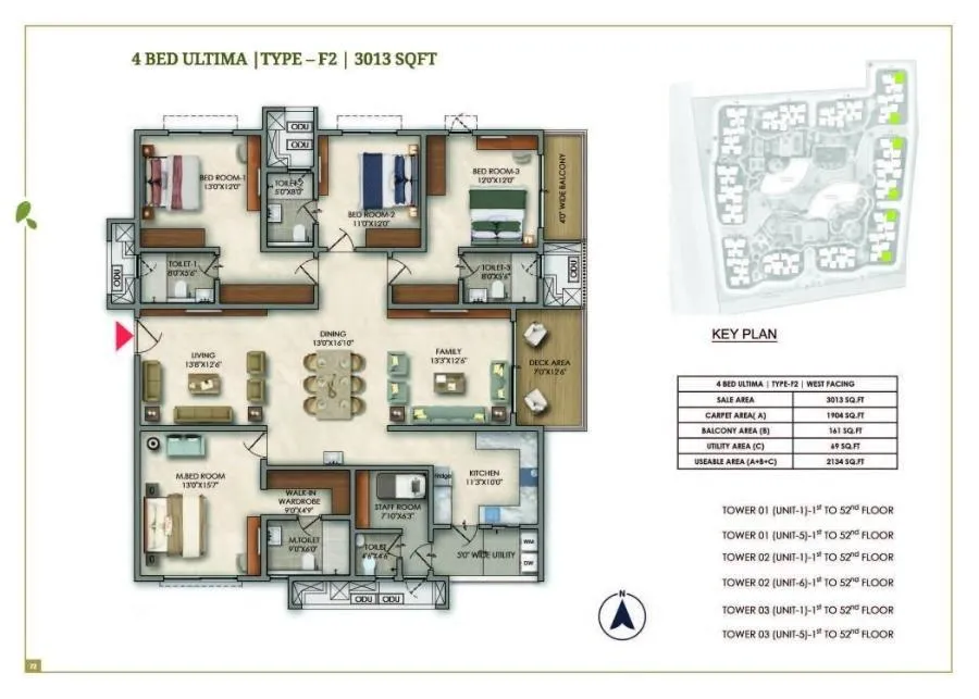 Prestige Golden Grove Floor Plan 4 BHK 3013 Sqft