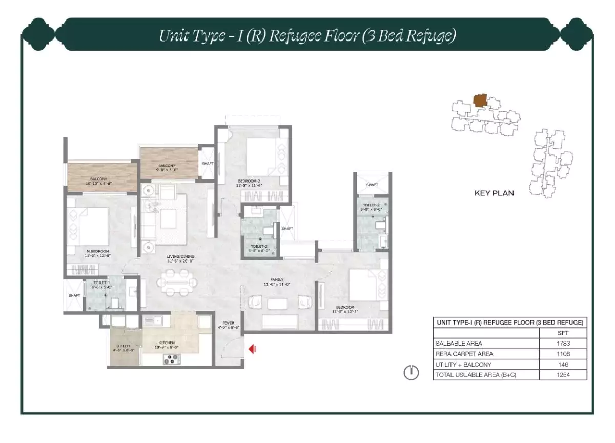 Prestige Suncrest Floor Plan 3 BHK 1783 Sqft