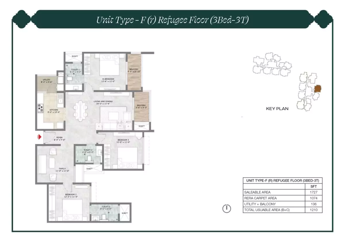 Prestige Suncrest Floor Plan 3 BHK 1727 Sqft