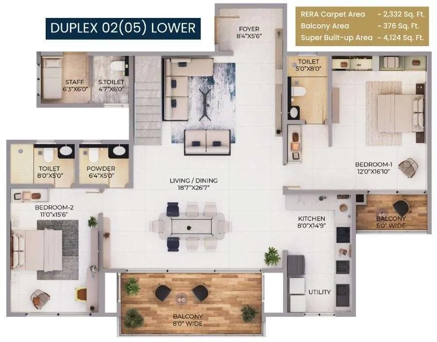 Purva Northern Lights Floor Plan Duplex 02-05 Lower Level