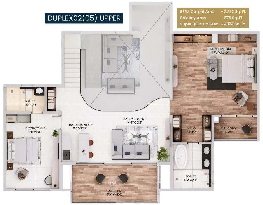 Purva Northern Lights Floor Plan Duplex 02-05 Upper Level