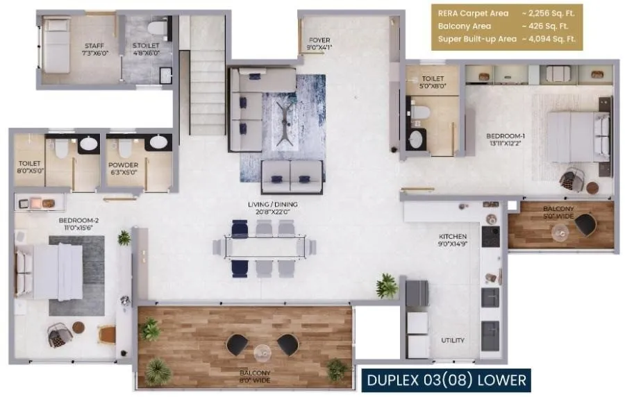 Purva Northern Lights Floor Plan Duplex 03-08 Lower Level