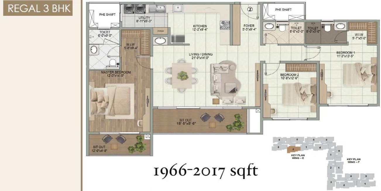 Sumadhura Elysium 3 BHK Regal floor plan 1966 to 2017 sqft