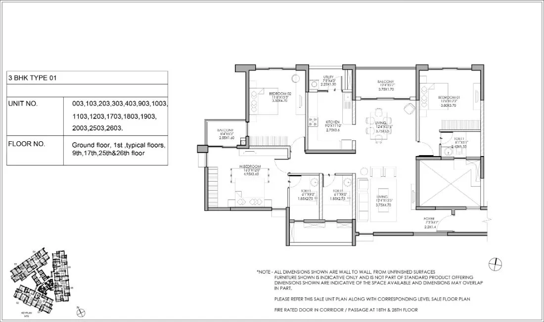 Shapoorji Pallonji ParkWest 3 BHK floor plan Type 1