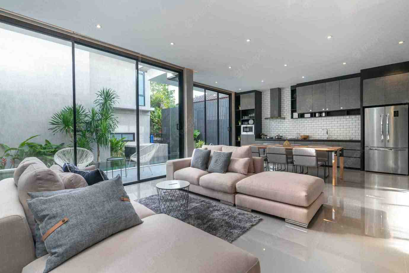 Kitchen and living area view at Sobha Sacred Grove