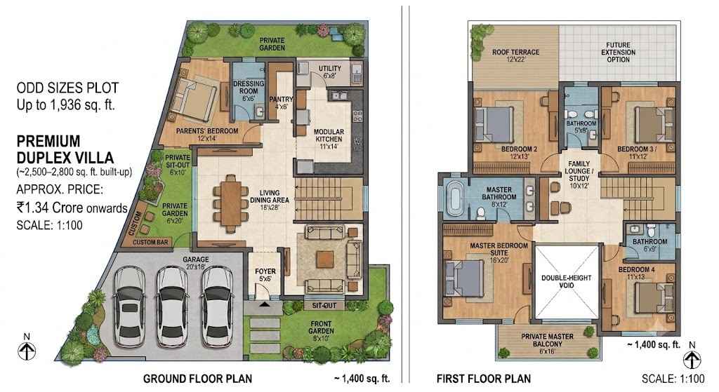 Sattva Green Groves odd size plot premium duplex villa floor plan