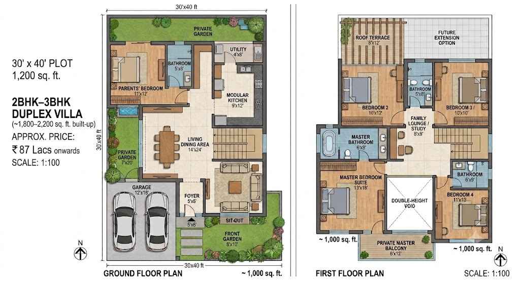 Sattva Green Groves 30x40 plot duplex villa floor plan