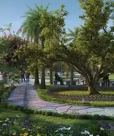 Tree cluster park walkway at Sattva Green Groves Nelamangala