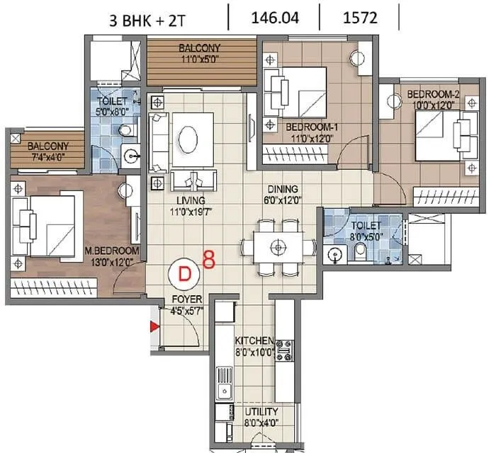 Sattva Songbird Phase 2 3 BHK 1573 sqft floor plan