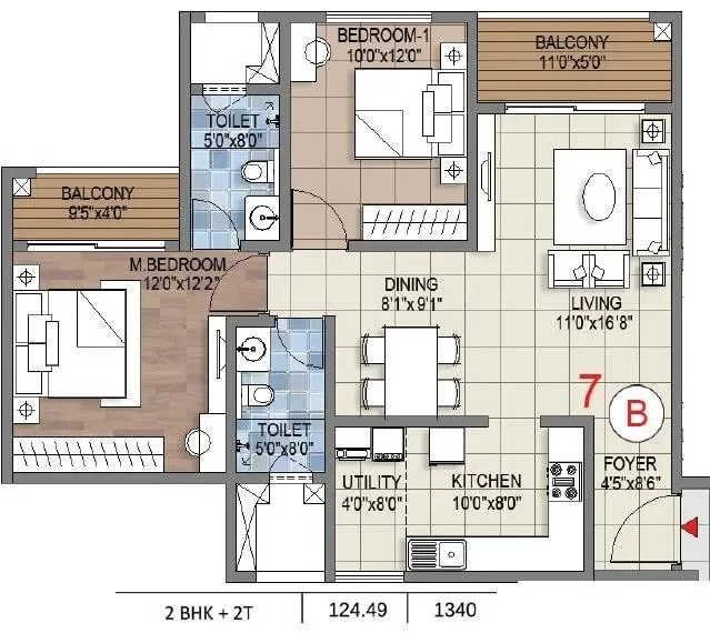Sattva Songbird Phase 2 2 BHK 1340 sqft floor plan