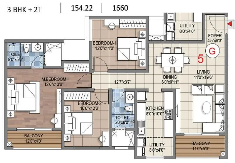 Sattva Songbird Phase 2 3 BHK 1660 sqft floor plan