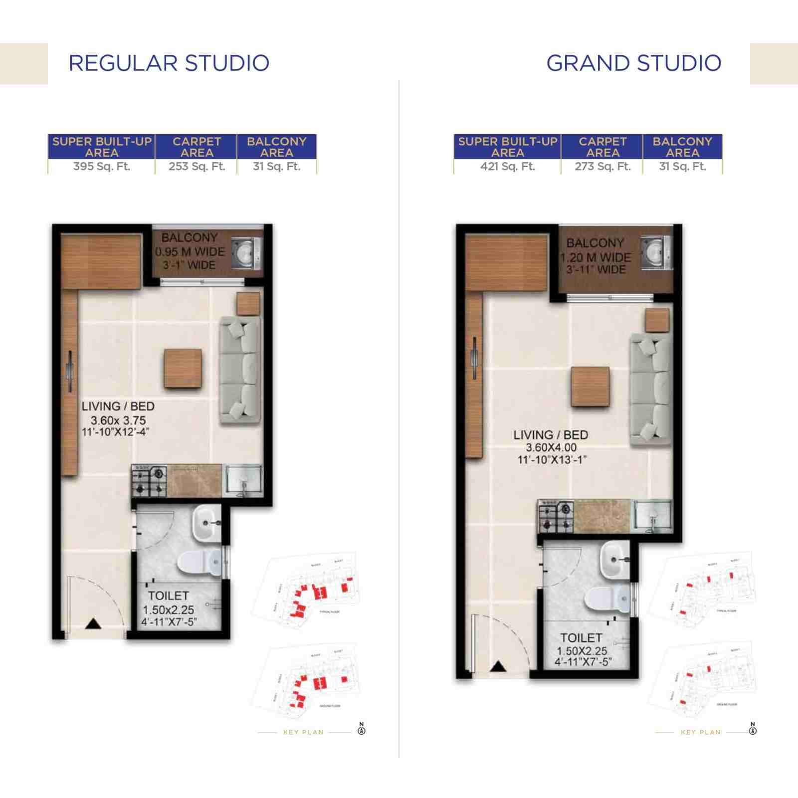Sattva Simplicity regular and grand studio unit plans
