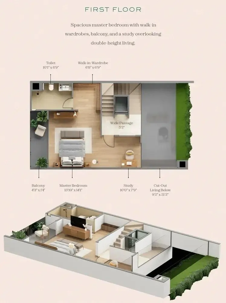 The Roots row villa first floor plan with master suite