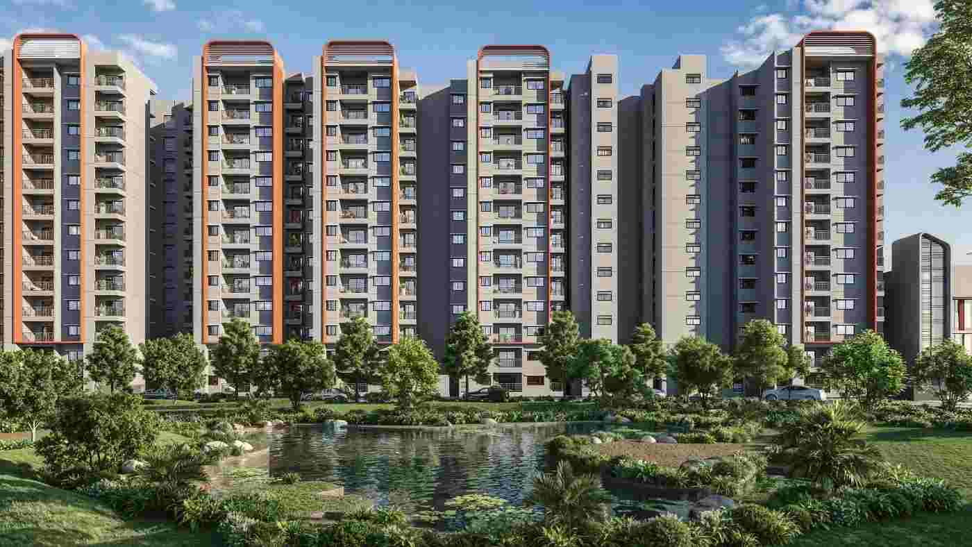 Pond and landscape view at TVS Emerald Altura