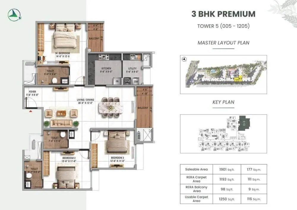 TVS Emerald Altura 3 BHK Premium floor plan 1901 sqft