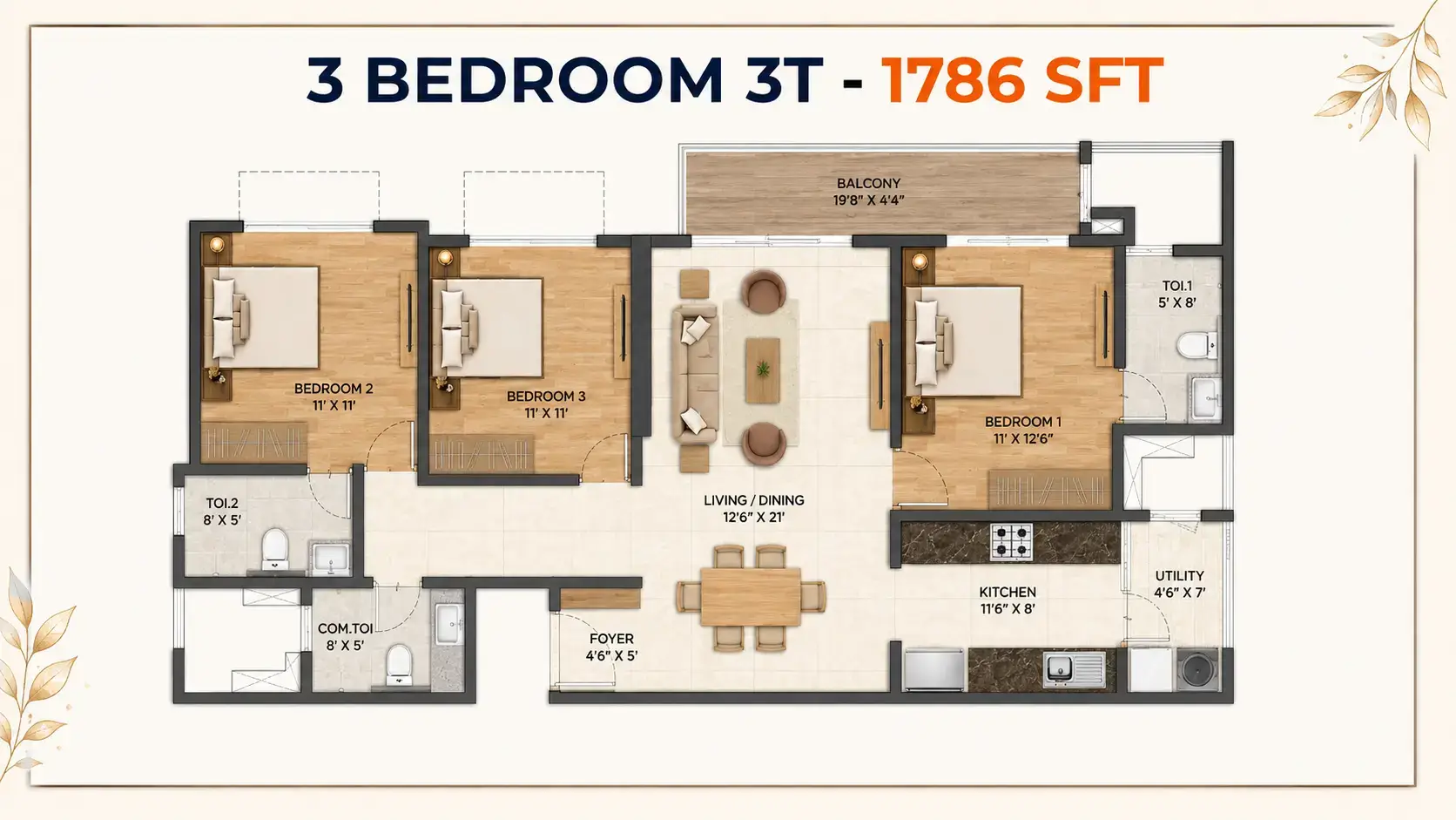 Prestige Avon 3 BHK floor plan 1786 sqft