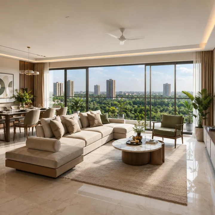 Living room interior at Brigade WTC Devanahalli