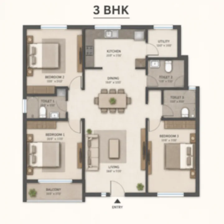 Brigade WTC Devanahalli 3 BHK floor plan