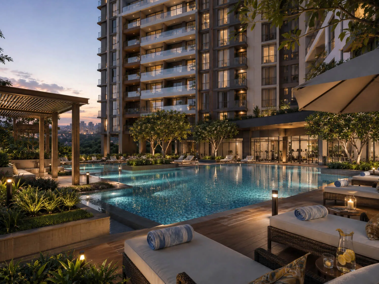 Pool deck at Prestige Park Lane KIADB Devanahalli