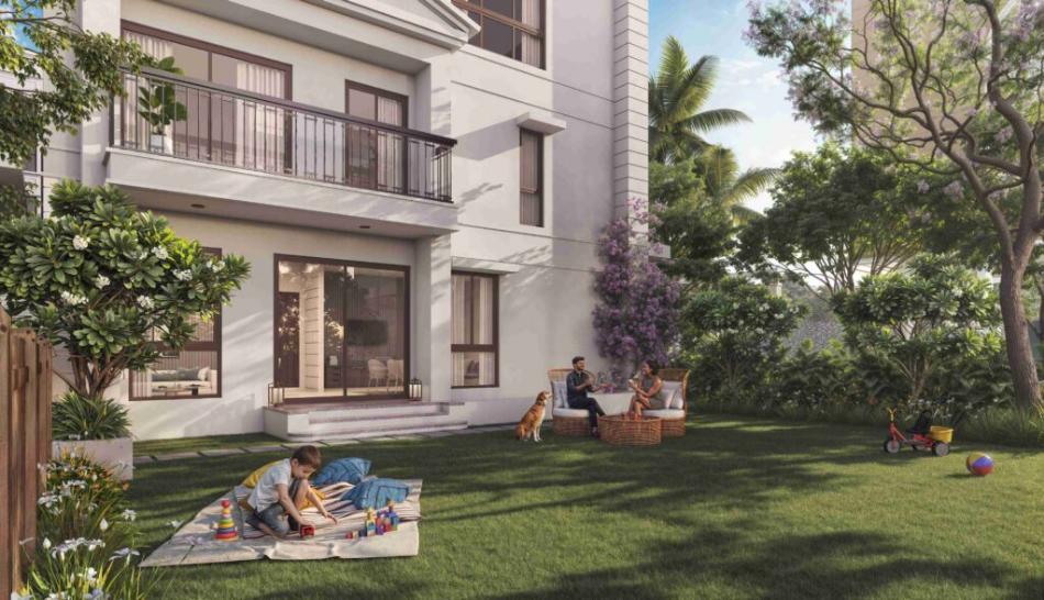 Villa entrance elevation at NVT Oikos Whitefield