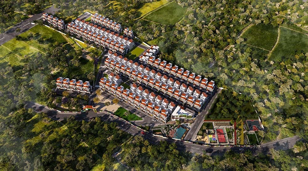 Aerial view of Sowparnika Life On The Green villa community