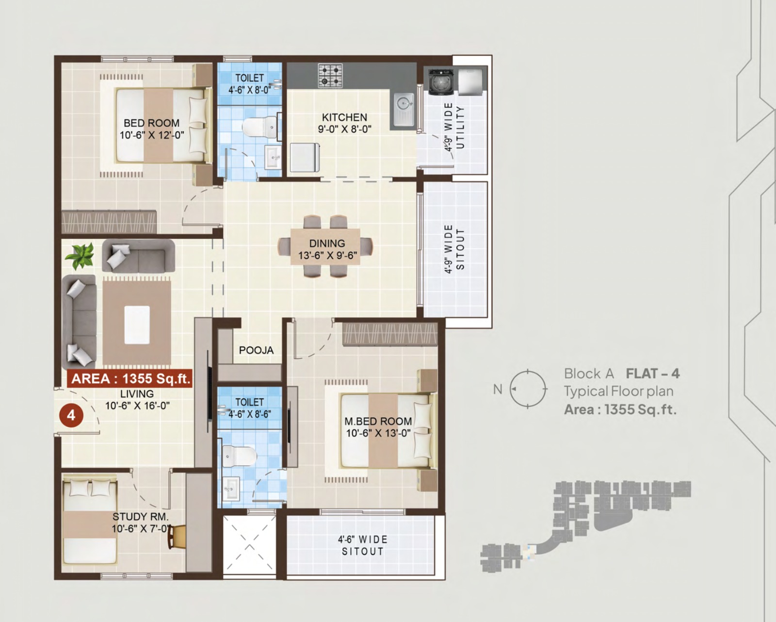 Mohan Tritone 3 BHK floor plan Gunjur