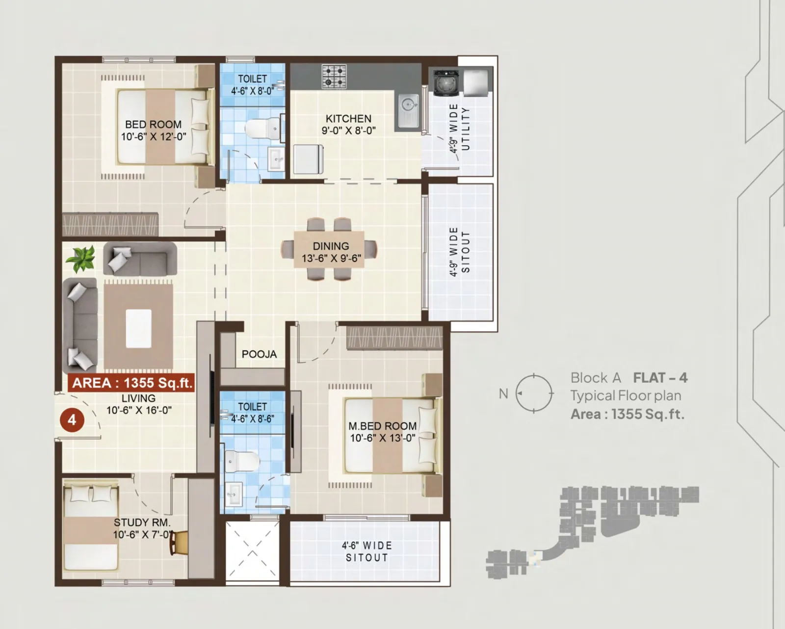 Mohan Tritone 3 BHK floor plan Gunjur