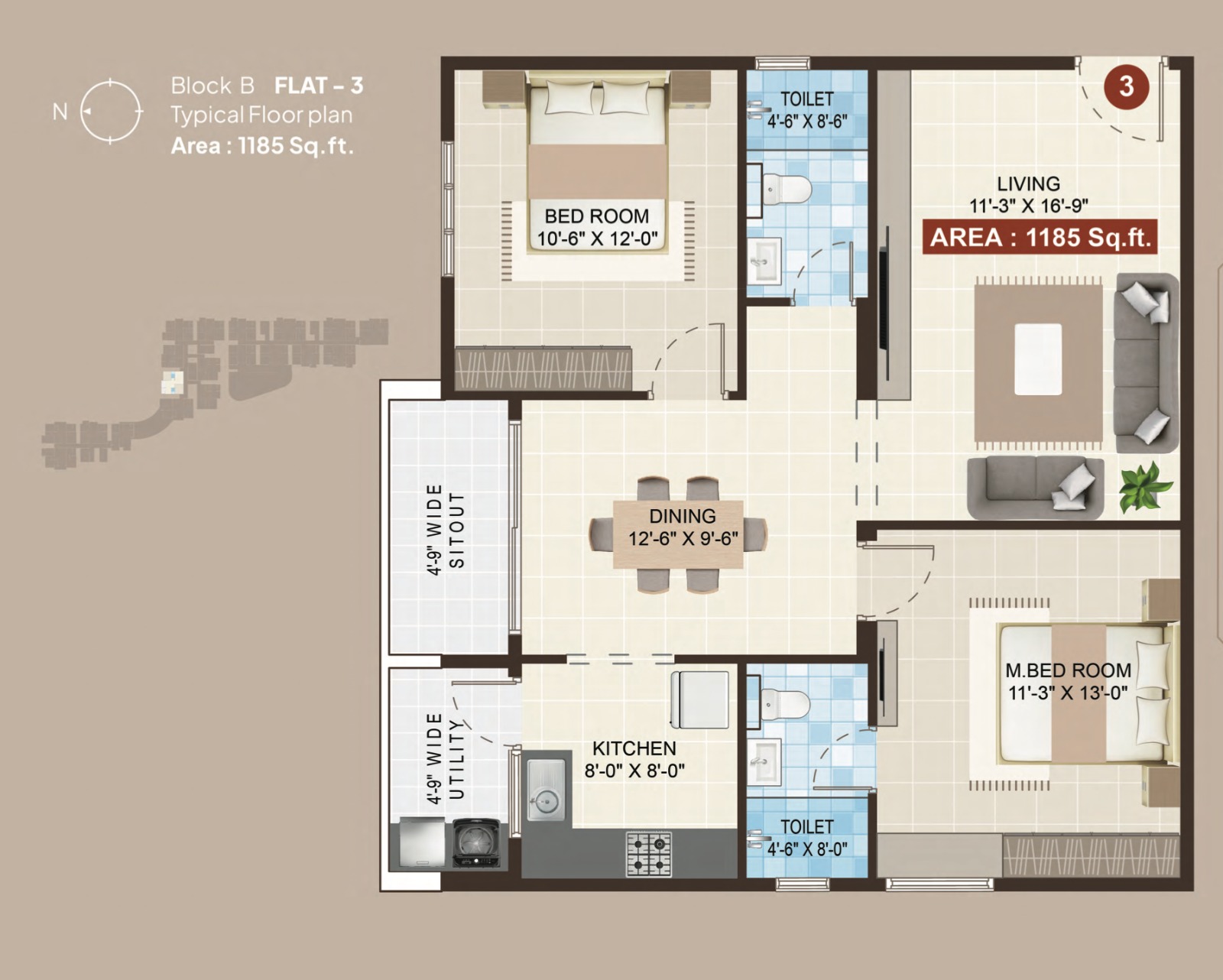 Mohan Tritone 2 BHK floor plan Gunjur