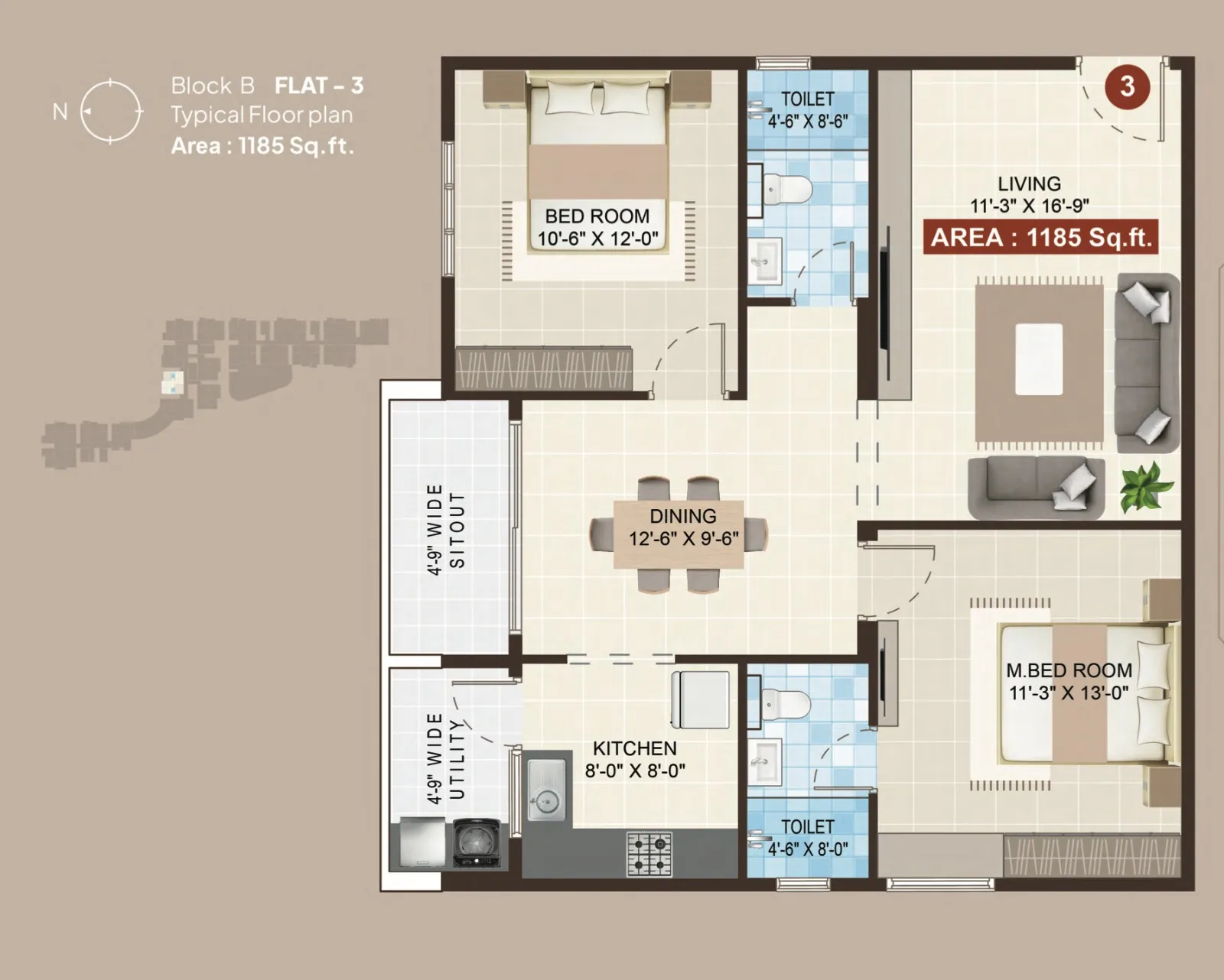Mohan Tritone 2 BHK floor plan Gunjur