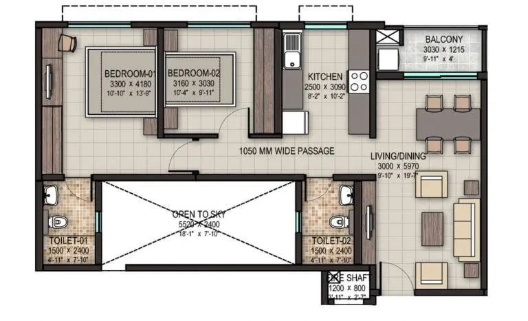 Sobha Dream Acres 2 BHK floor plan 1012 sqft
