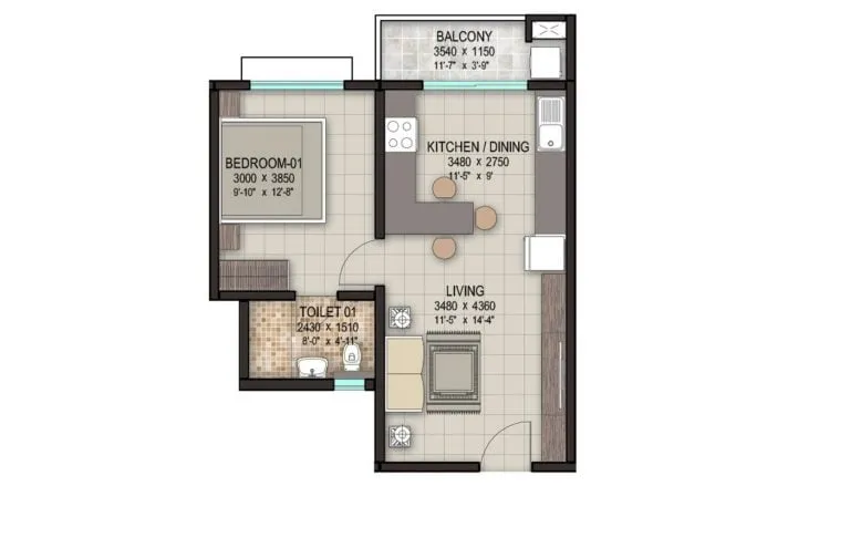 Sobha Dream Acres 1 BHK floor plan 645 sqft
